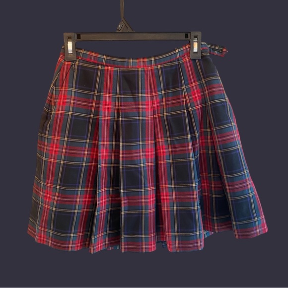 Red Plaid Pleated Mini Skirt - Picture 4 of 5